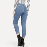 Blue Button Front Womens Skinny Jeans - SUMMER COLLECTION