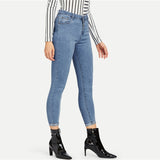 Blue Button Front Womens Skinny Jeans - SUMMER COLLECTION