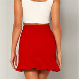 Red Flounce Above Knee Skirt - SUMMER COLLECTION