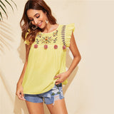 Floral Blouse with Ruffle Trim - SUMMER COLLECTION